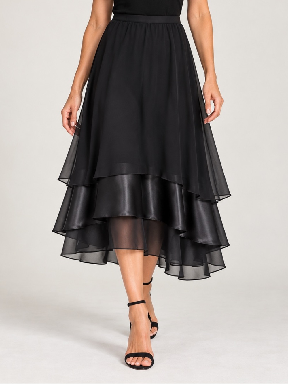 Alex Evenings NWT Black Chiffon Tiered Formal Skirt S